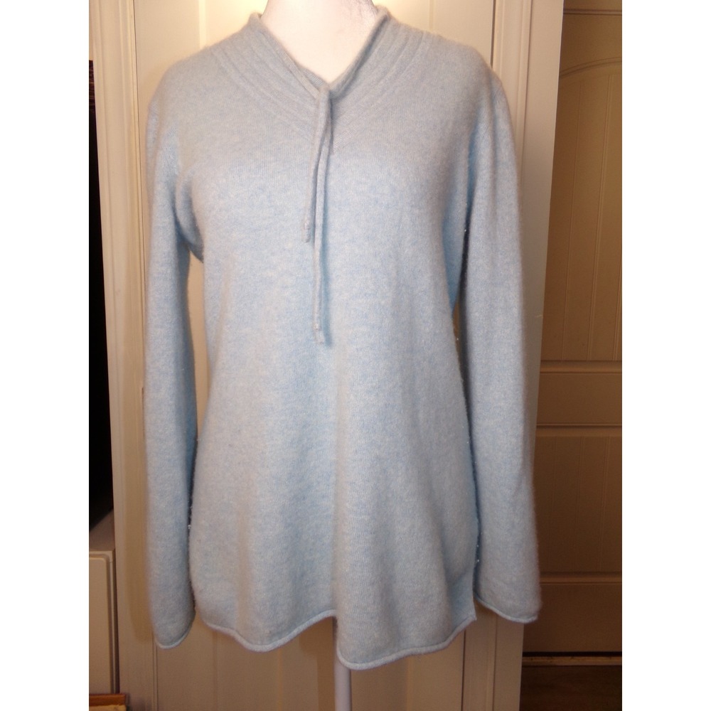 Sundance 100% Cashmere Drawstring V-Neck Sweater Women's Size S Light Blue